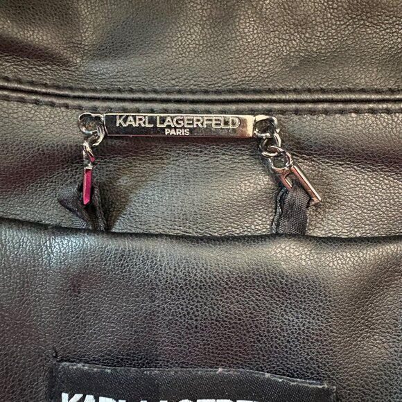 Karl Lagerfeld Paris Black Faux Leather Studded Moto Jacket Logo Detailing SizeS - Picture 11 of 16